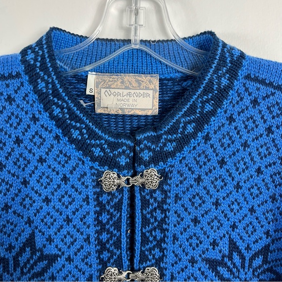 Norlender Classic Wool Blend Chunky Knit Cardigan Sweater Size Small Blue - Picture 2 of 6